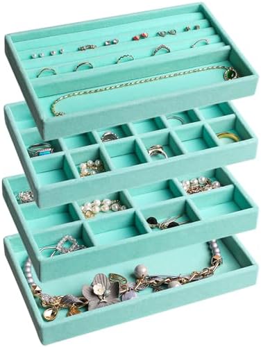 Frebeauty Jewelry Trays for Drawer,Set of 4 Jewelry Organizer and Storage by Frebeauty