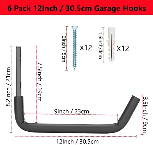 Garage Storage Ladder Hooks with 12" Jumbo Arm, 8 Pack Heavy Duty Wall Mounted Storage Hanger Utility Organizer for Bicycle, Folding Chairs, Bike and Garden Tools - Image 2