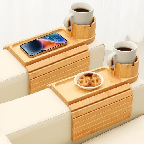 2 Pack Couch Armrest Table, Bamboo Folding Sofa Arm Tray,Natural by BAMTRAY
