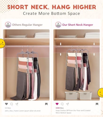 Pants Hangers Space Saving,3 Pack 5 Tier Velvet Short Neck Pants Hangers - Image 2