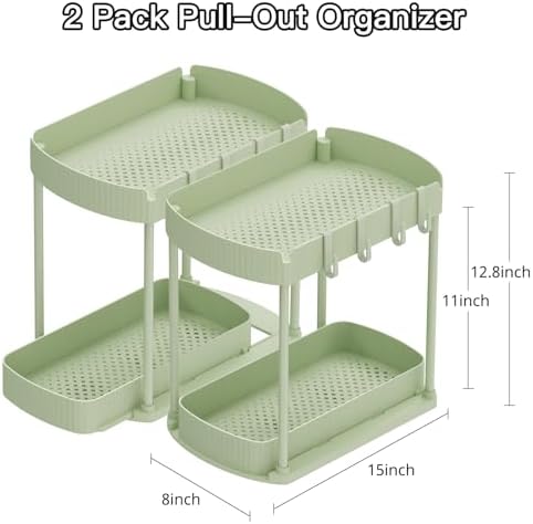 2 Packs Under Sink Pull-Out Storage Organizers, 12.8 Inches, Green - Image 2