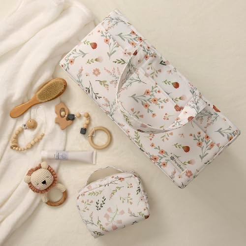 PeraBella Baby Diaper Caddy Organizer 3 Pcs Set, Floral Baby Basket Shower Gift, Nursery Organizer Basket for Newborn Boy Girl Essential Items, Changing Table Organizer Caddy for Baby Stuff, Car Caddy - Image 6