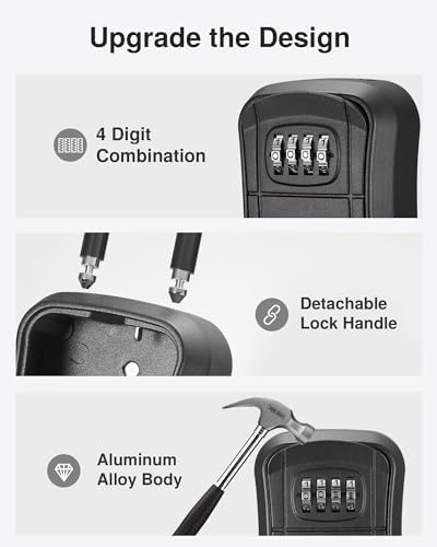 Puroma Key Lock Box Outdoor 4 Digit Code Combination Lockbox House, 4 Black - Image 4