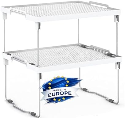 ums Kitchen Shelves Cabinet Organizer, Stackable Freezer Rack, Cupboard Box Organizer, Shelf Riser, Usable Storage Rack for Spice, Fridge Shelf Riser, (12x11 inch), Pack of 2 - Image 5