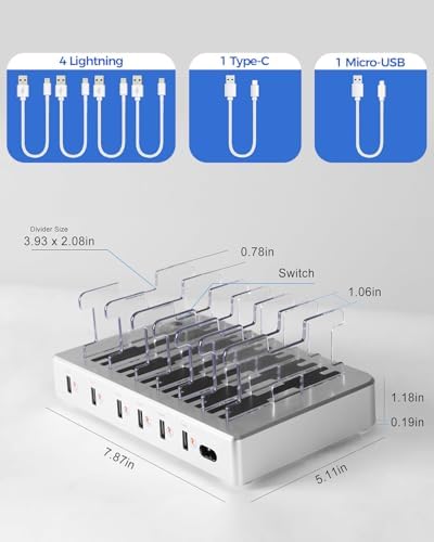 300W Charging Station for Multiple Devices, Fast Charging 6 Port Charging Station - Compatible with iPhone iPad Android Tablets, Home Office Travel Organizer - Image 2