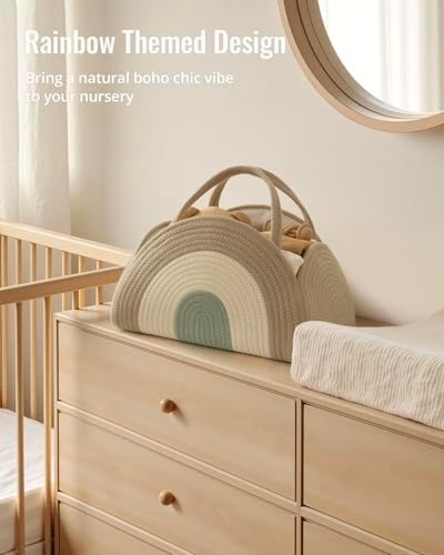 Blissful Diary Diaper Caddy Organizer, Woven Cotton Rope, Natural Rainbow - Image 6