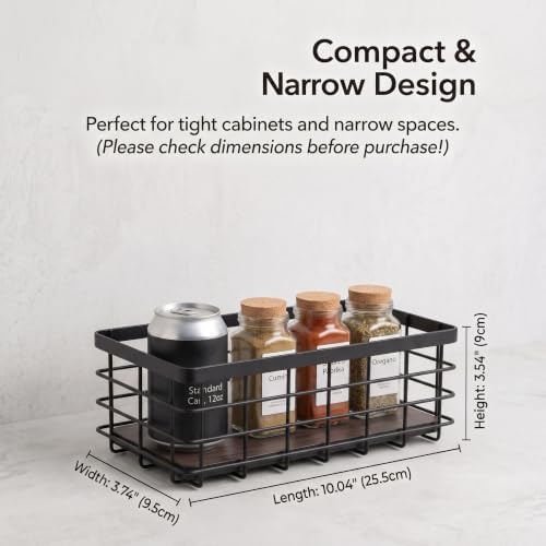 Small Metal Wire Storage Basket with Wood Base (Black+Black, 4 Pack) - Image 2