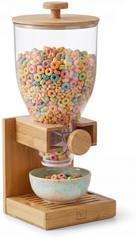 Honey-Can-Do Compact Dry Food Dispenser, Single Control & Snack Storage Container for Countertop or Pantry, Bamboo by Honey-Can-Do