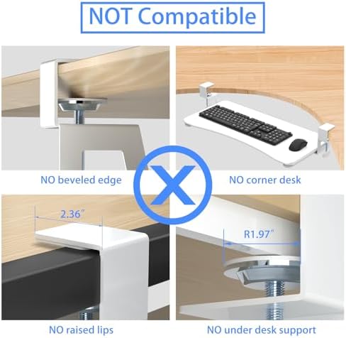 suptek Keyboard Tray Under Desk Pull Out with C Clamp Mount, Computer Keyboard & Mouse Tray, 25.6 (30 Including Clamps) x 11.8 inch Slide-Out Platform Computer Drawer for Typing, White, DSF1W - Image 5