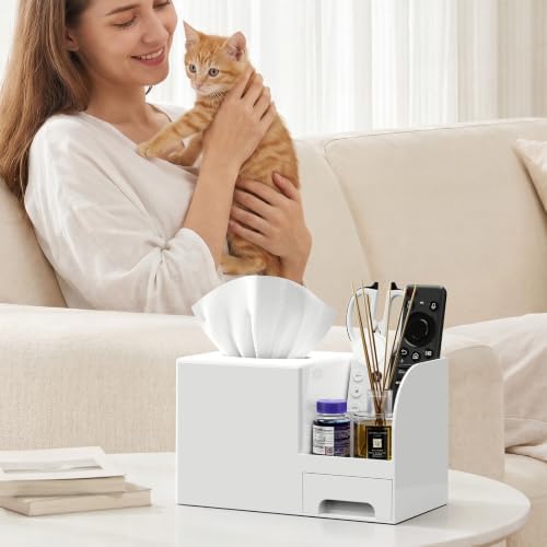 Plastic Square Tissue Box Cover, Multi-Functional Tissue Holder, White - Image 2