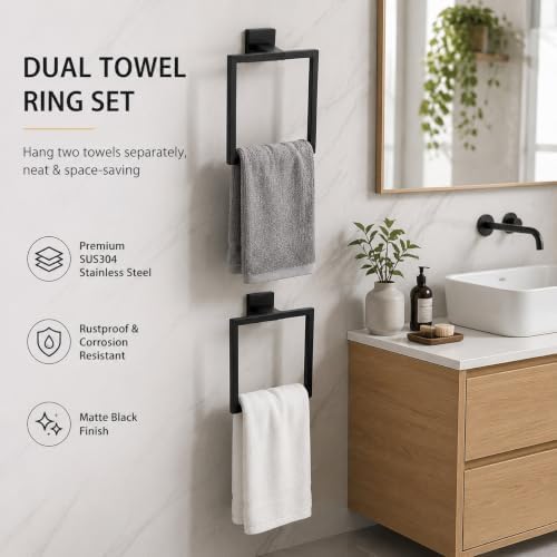 2PACK Matte Black Towel Ring Towel Holder,Durable SUS 304 Stainless Steel - Image 2
