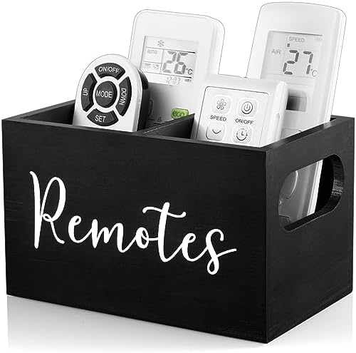 DRASTAR Remote Control Holder, Wood TV Remote Holder, Remote Storage Caddy, Remote Control Organizer (Black, 2 Slots) by EnhanceYourDailyLife