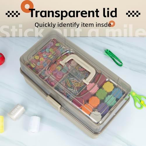 TERGOO 14in 3-Layer Multipurpose Craft Organizers and Storage with Adjustable Dividers, Portable Tackle Box, Folding Art & Craft Case for Medicine, Tool, Sewing Organizer (Brown, X-Large) - Image 5