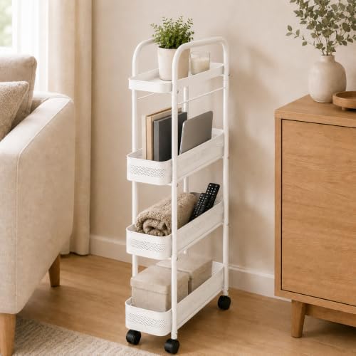 4 Tier Metal Slim Rolling Storage Cart Kitchen Bathroom Laundry Organizer - Image 7