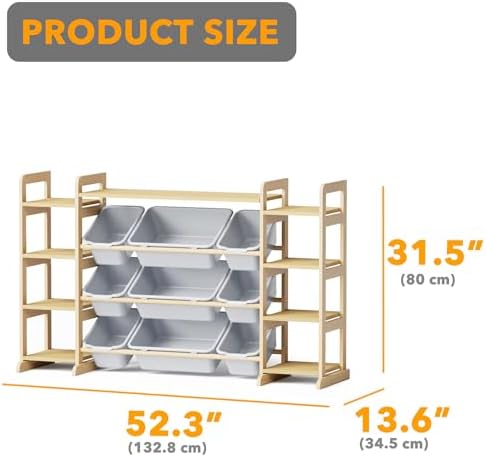 SpaceAid Large Toy Storage Organizer 9 Shelves 9 Bins, Toy Organizers Storage Bookshelf, Kids Bin Shelf Toys Box Bookcase for Bedroom Playroom Organization Room Decor, Neutral Gray - Image 3