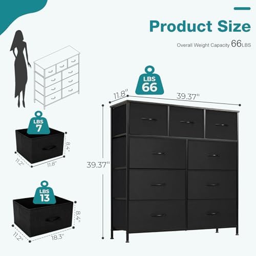 OLIXIS 9 Drawer Black Dresser for Bedroom, Closet Organizer Storage Tower - Image 3