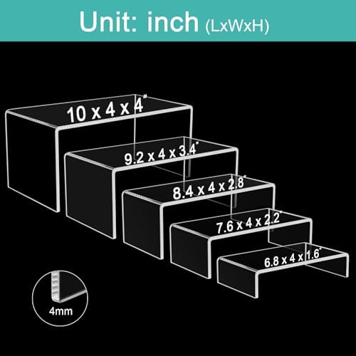 5 Pack acrylic display stand, Acrylic Display Risers, 5 Sizes Clear Product Stand, Jewelry Display Riser Shelf Showcase Fixtures For Collectibles Display, Figure Display - 6.8" to 10" - Image 2