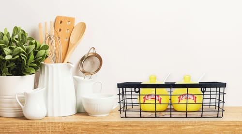 ShabbyDecor Farmhouse Metal Wire Basket with Detachable Wood Base,Small - Image 3