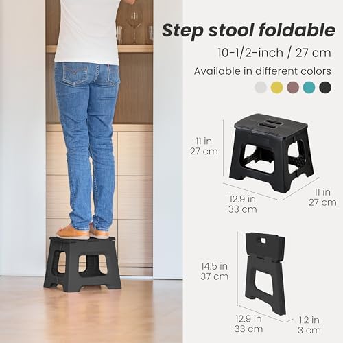 Vigar Compact Step Stool Foldable, 10-1/2-inch Step Stools for Adults up to 330 Pound, Lightweight Stool, Non-Slip Folding Step Stool, Black - Image 2