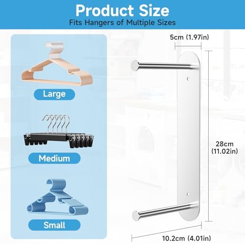 Hanger Holder for Laundry Room, Wall Mounted Clothes Hanger Organizer Stacker, Metal Space Saving Hangers Storage Rack for Washing Machine Dryer (Silver, 1Pc) - Image 5