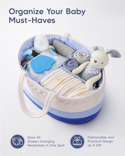 Maliton Baby Diaper Caddy Organizer, Cotton Rope Diaper Caddy Basket, Large Storage Basket for Newborn Boys and Girls, Gift for Baby Shower List, Newborn Essentials - Image 4