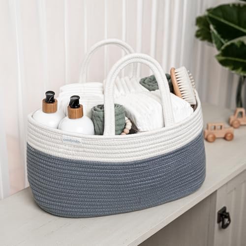 Comfy Cubs Rope Diaper Caddy Organizer - Baby Diaper Basket Pacific Blue - Image 4