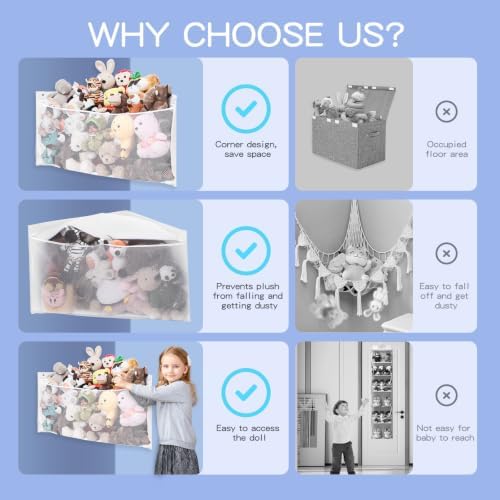 Large Corner Stuffed Animal Storage, White Wall Hammock Toy Net, Gift - Image 6