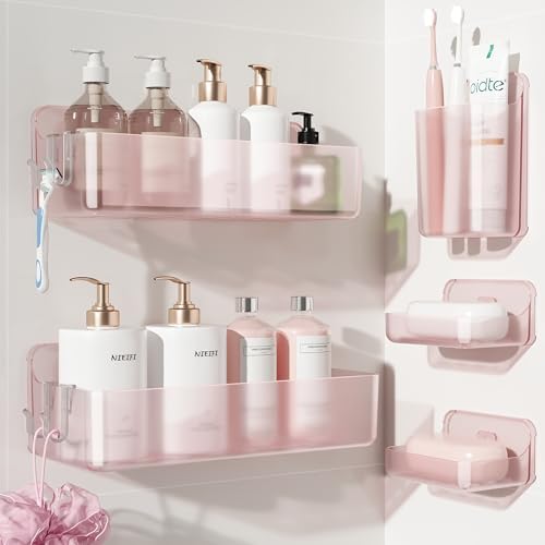 Nieifi Adhesive Shower Shelves, Pink, 5 Pieces by Nieifi