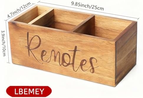 LBEMEY Acacia Wood TV Remote Holder, Caddy and Organizer for Table, Vintage Farmhouse Desk Caddy (Brown for 5+ Remote Controls) - Image 3