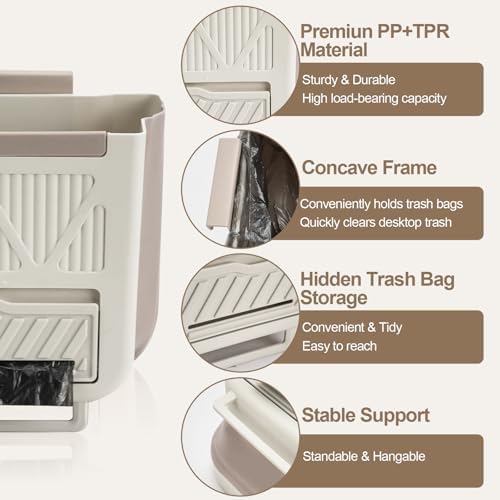 Collapsible Hanging Trash Can, SHAIDOJIO Foldable Kitchen Garbage Can with 60Pcs Trash Bags, 2.6 Gallon Plastic Food Waste Bin for Cabinet Door, Waste Basket for Rv Camping Bathroom Bedroom - Image 4