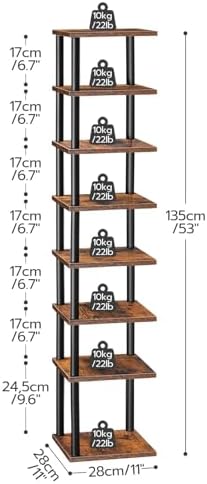 HOOBRO Vertical Shoe Rack, 8-Tier Narrow Shoe Shelf, Shoe Storage Organizer for Small Space, 11" L x 11" W x 53" H, Closet, Entryway, Hallway, Bedroom, Rustic Brown and Black BF22XJ01 - Image 2