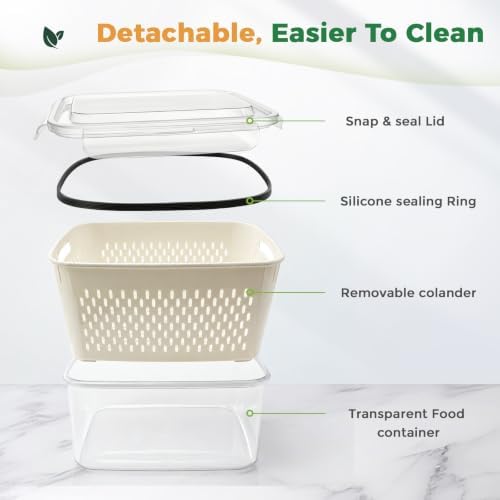 Fruit Storage Containers for Fridge: 5 Pcs with Removable Colander - Image 4