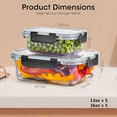 Liuruiyu 10 Pack Glass Food Storage Containers with Lids, Meal Prep Containers, Airtight Bento Boxes with Leak Proof Locking for Microwave, Oven, Freezer and Dishwasher, BPA Free - Image 7