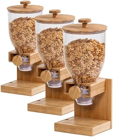 ZevrO Honey-Can-Do Bamboo Cereal Dispenser with Airtight Lid – Countertop Dry Food Dispenser for Kitchen Organization – Eco-Friendly Cereal Container for Pantry (Pack of 3) by SolutionsforModernLiving