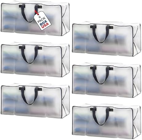 BOX USA 6-Pack Moving Bags with Strong Handles & Zippers - Heavy Duty Extra Large Packing Bags for Storage, Moving Boxes, Dorm & College Supplies, Clear by BOXUSA