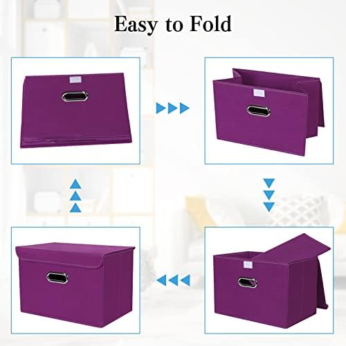 STOREONE Fabric Storage Cube Bins Foldable Organizer Container Collapsible Basket with Lids and Metal Handles, for Home, Bedroom, Closet 3 Pcs (Purple) - Image 6