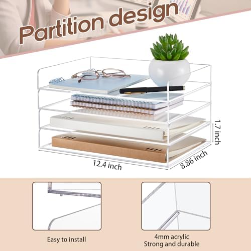 Harloon 4 Tier Paper Organizer Letter Tray Acrylic Desk File Organizer - Image 2