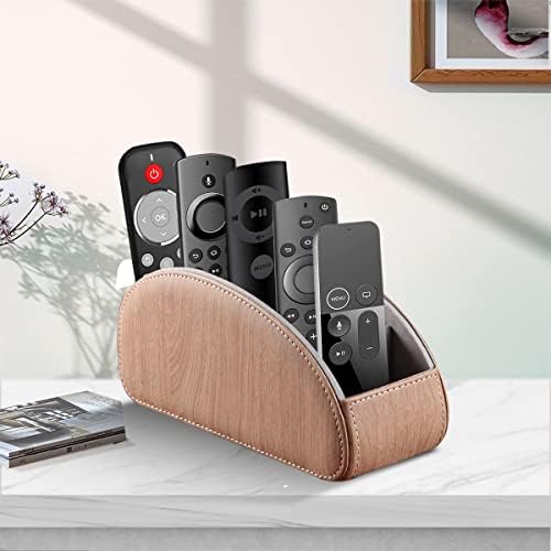 YAPISHI All-in-One Leather TV Remote Control Holder With 5 Compartments Nightstand Desktop DVD Media Player Remote Caddy Storage Box Organizer Tray For Makeup Brush Pen Stationary Table Controllers - Image 5