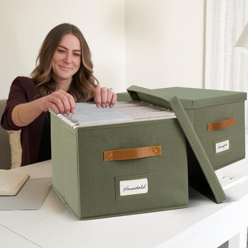Decorative File Organizer Box Set of 2 - Collapsible Linen Filing Cabinets - Image 6