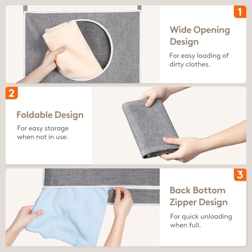 Lifewit 1 Pack Over Door Laundry Hamper, Collapsible Hanging, Light Gray - Image 4