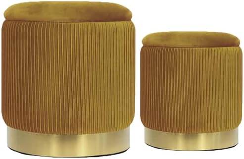YYW HOME Round Ottoman with Storage, Yellow Velvet, Set of 2 by YYWHOME