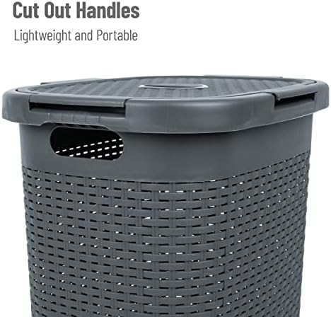 Mind Reader 60L Slim Laundry Hamper, Clothes Basket, Lid, Wicker Style, Plastic, 17.65"L x 13.75"W x 24.15"H, Set of 2, Gray - Image 4