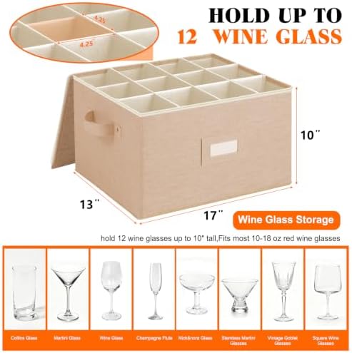 Wine Glass Storage Box, Stemware Storage Containers Cases with Dividers - Image 4