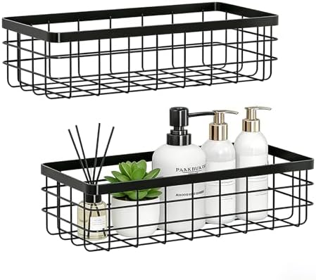 2 PCS Slim Hanging Wire Wall Basket for Bathroom, No Drill, Black by Unknown