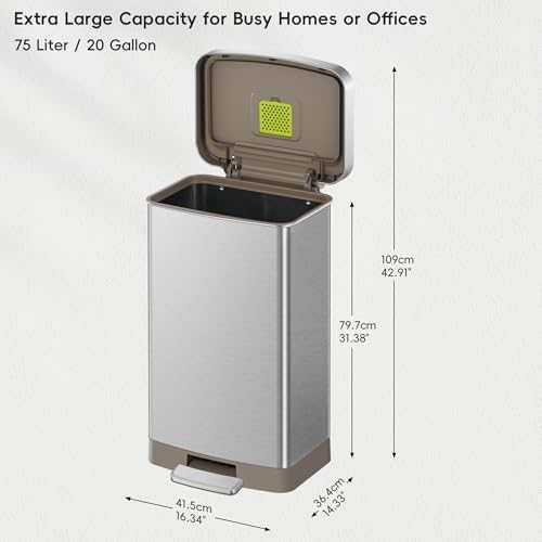 EKO Hudson Matte Stainless 75 Liter/20 Gallon Step Trash Can with Rear Trash Bag Storage Compartment - Image 3