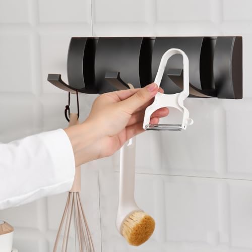 Folding Coat Hooks, Wall Mounted Coat Rack with 3 Retractable Hooks, Heavy Duty Towel Rack for Bathroom Wall Hook for Hanging Clothes Bathrobe, Stainless Steel Coat Hanger for Entryway(Black) - Image 4