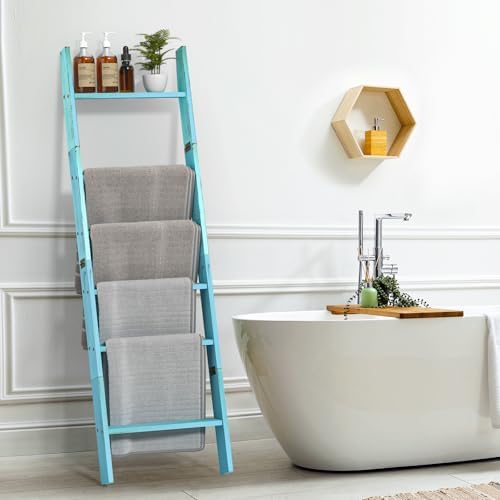 Blanket Ladders for the Living Room, Blanket Holder 6-Tier Blue - Image 6