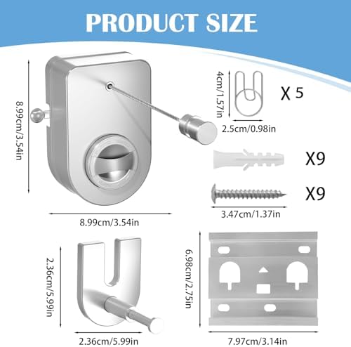 Retractable Clothesline Indoor, Non-Sagging Outdoor Clothes Line Retracting 16.7 Feet Heavy Duty Laundry Line Retractable Wall Mounted Clothes Line Outdoors (White, Rectangle) - Image 2