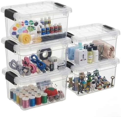 Superio Clear Storage Boxes with Lids, 3.5 Quart Plastic Container Bins for Organizing, Stackable Crates, BPA Free, Non Toxic, Odor Free, Organizers for Home, Office and Dorm, 5 Pack by Superio