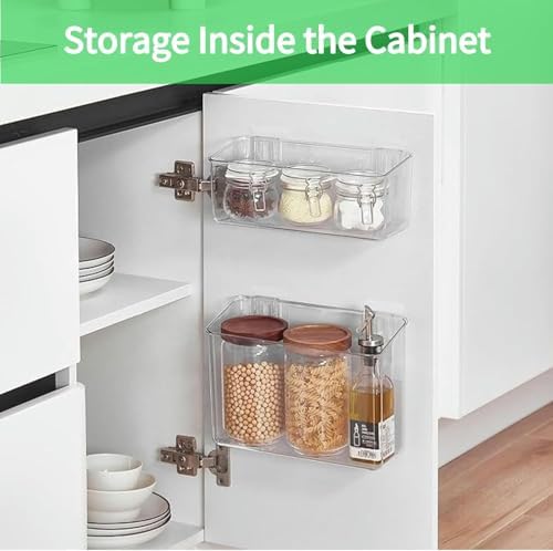 vacane 4 Pack Plastic Over Cabinet Door Organizer, Adhesive Mount Storage Organizer Container Makeup Organizer Hanging Basket Bins for Craft Room, Pantry, Office, Space Saving Holder for Kitchen Bags - Image 2